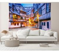 Arazzo Da Parete Christmas Market France Strasbourg Christmas Night Of Alsace Town Street Scenery Tapestry Moderni Arazzi Multiuso Arazzo Da Appendere Per Living Room Dormitorio 130X152CM