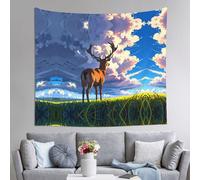 Arazzo da parete con cervo sulle pianure, 152 x 130 cm, rettangolare, da appendere alla parete per la decorazione di mobili, interni, soggiorno