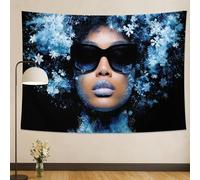 Arazzo da parete con fiocchi di neve blu invernale, con cristalli ghiacciati, design festivo stagionale per camera da letto, soggiorno, accogliente decorazione per le vacanze, 101 x 152 cm