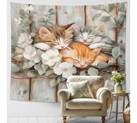 Arazzo da parete con gatti carini, arancione grigio marrone, design floreale per camera da letto, soggiorno, decorazione per amanti degli animali, 152 x 127 cm