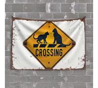 Arazzo da parete con gatto che attraversa il cartello di avviso arazzo da uomo decorazione grotta e accessori bar uomo grotta decorazione (75 x 100 cm)