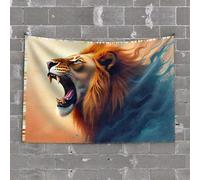 Arazzo da parete con leone ruggente in fiamme e fumo, decorazione per grotta e accessori, decorazione per grotta di uomini bar (100 x 150 cm)