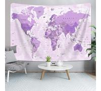Arazzo da parete con mappa del mondo antica viola, arazzo da appendere alla parete per bambini e studenti, stile vintage, Asia, Europa, America, Africa, Giappone, poster da parete per camera da letto,