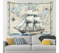 Arazzo da parete con mappa del mondo nautico per camera da letto, barca estetica vintage, piccolo grande arazzo da appendere alla parete, uomo e donna, stile retrò anni '70, decorazioni da parete per