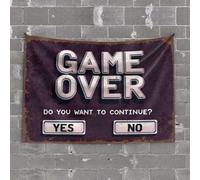 Arazzo da parete con motivo Game Over: Continue or Exit?, decorazione per grotta dell'uomo e accessori, decorazione per grotta di uomini bar (75 x 100 cm)