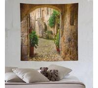 Arazzo da parete con paesaggio italiano, paesaggio da porta in stile antico, villaggio in pietra in Toscana, valle italiana, arazzi per la casa, soggiorno, camera da letto, fattoria, cucina, 60"x60"