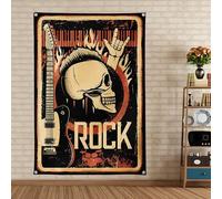 Arazzo da parete con scheletro chitarra rock divertente vintage musica in metallo arte da parete bandiera per decorazione esterna punk hard rock poster da appendere striscione dormitorio camera da