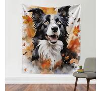 Arazzo Da Parete Dog Border Collie Dog And Autumn Leaves Aesthetic Vintage Animal Arazzo Da Appendere Moderni Arazzi Colorato Tapestries Per Dormitorio Living Room Festa 130X152CM