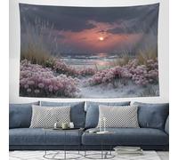 Arazzo da Parete Dune Di Erba E Sabbia Appeso a Parete Tramonto Sulla Spiaggia Grandi Arte Arazzo per camera da letto Soggiorno Dormitorio Decorazione da Parete 150x130 cm, Grigio