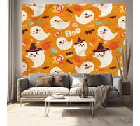 Arazzo Da Parete Fantasma Dei Cartoni Animati - Arte Murale Tema Halloween - Può Essere Utilizzato Come Tappetino Yoga, Decorazione Per Il Soggiorno O La Camera Letto- Colore Arancione, 130 X 150 Cm