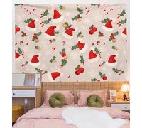 Arazzo da Parete Foglie Agrifoglio Cappelli Babbo Natale - Arte Murale Nata Cartoni Animati Appendere Alla Parete Arte Murale Estetico per Soggiorno, Camera da Letto, Dormitorio - 230x180 cm, Rosa