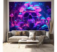 Arazzo Da Parete Funghi Al Neon - Arte Murale Teschio Strano - Può Essere Utilizzato Come Tappetino Da Yoga, Telo Spiaggia, Decorazione Per Il Soggiorno O La Camera Letto- Blu Scuro, 180 X 230 Cm