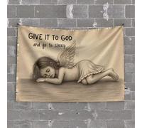 Arazzo da parete "Give it to God and Go to Sleep: A Serene Angel's Lullaby Tapestry Bar Decor for Home Cave Man Bar (100 x 150 cm)
