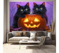 Arazzo Da Parete Grande 75 X 100 Cm, Arazzi Zucca Halloween Appendere Poliestere, Coperta Arazzo Gatto Nero Telo Mare, Per Decorazioni Camera Letto Dorm Soggiorno (Viola)