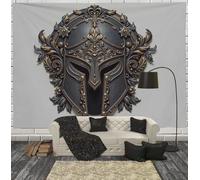 Arazzo Da Parete Grande Elmo Da Cavaliere Medievale Classico Barocco Sfondo Bianco E Nero Stampa Arazzi Appeso Telo Tessuto Tovaglia Copriletto Copridivano Arazzi Murale Decorazione, 230X150Cm