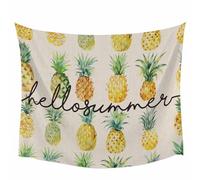 Arazzo Da Parete Hello Summer Yellow Pineapple With Leaves Beige Tapestry Decorazione Arazzo Da Appendere Colorato Arazzi Per Living Room Camera Da Letto Dormitorio 130X152CM