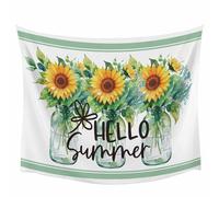Arazzo Da Parete Hello Summer Yellow Sunflowers Arazzo Da Appendere Multiuso Tapestry Colorato Arazzi Per Dormitorio Camera Da Letto Festa 130X152CM