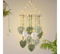 Arazzo da Parete in Macramè, Arazzi Tessuti a Mano in Stile Boemo, Decorazione Bohémien Foglie Forma Tessuti Arazzo per Decorazione Casa Salotto Matrimonio Muro 40 X 80 cm (Verde Militare)