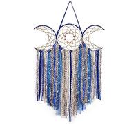 Arazzo da parete in macramè blu, triplo luna, stile bohémien, grande wicca falce di luna, acchiappasogni, fatto a mano, decorazione per camera da letto, cameretta dei bambini, regalo