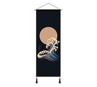 Arazzo da Parete in macramè in Stile Giapponese, arazzo Montagna/Sole/Pesce/Alba/Onde,Tela di Lino di Cotone Arte Pittura appesa Stampa Banner Wall Art Home Decor,M-45x120cm