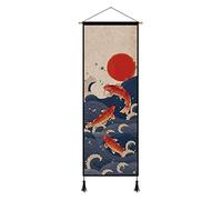 Arazzo da Parete in macramè in Stile Giapponese, arazzo Montagna/Sole/Pesce/Alba/Onde,Tela di Lino di Cotone Arte Pittura appesa Stampa Banner Wall Art Home Decor,C-45x120cm