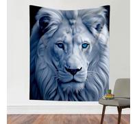 Arazzo Da Parete Lion White Lion With Blue Eyes With Fashion Tapestry Multiuso Arazzi Decorazione Tapestries Per Living Room Dormitorio Camera Da Letto 130X152CM