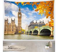 Arazzo Da Parete London City Fall London Elizabeth Tower Bridge British Landmark City Scenery Arazzo Da Appendere Colorato Tapestry Moderni Arazzi Per Dormitorio Living Room 130X152CM
