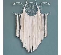 Arazzo da parete macramè bianco triplo luna, Boho Art Grande acchiappasogni della foresta lunare della Wicca, fatto a mano arazzo in tessuto hippie bohémien, decorazione per camera da letto e camera