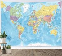 Arazzo da Parete Mappa del Mondo 150x150 cm Arazzo Mappa Blu Arazzi Telo da Parete Decorazione per Camera da Letto Soggiorno, dormitorio a-8031