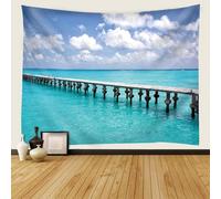 Arazzo da Parete Mare 300x200 cm Arazzo Ponte di Legno Telo da Parete Decorativo Tapestry Wall Hanging per Camera da Letto Soggiorno A-5581