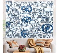 Arazzo Da Parete Maritime Waves Ship Steering Nautical Arazzo Da Appendere Moderni Tapestry Decorazione Arazzi Per Living Room Festa Dormitorio 130X152CM