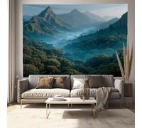 Arazzo Da Parete Montagne Della Foresta Nebbiosa 150X130Cm Arazzo Grande Paesaggio Realistico Turchese Arazzi Morbido Tessuto In Microfibra Decorazione Per Camera Da Letto Soggiorno, Dormitorio
