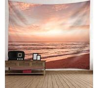 Arazzo da parete natura poliestere, colorato tramonto sera sulla spiaggia e mare soggiorno arazzo parete 240 x 220 cm