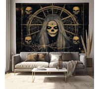 Arazzo Da Parete Scheletro Gotico - Arte Murale Stile Fantasy Oscuro - Può Essere Utilizzato Come Tappetino Da Yoga, Telo Spiaggia, Decorazione Per Il Soggiorno O La Camera Letto- Nero, 100 X 150 Cm