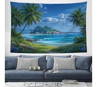 Arazzo da Parete Spiaggia Delle Palme - Arte Murale Isole Tropicali Appendere Alla Parete Multiuso Arte Murale Estetico per Soggiorno, Camera da Letto, Dormitorio Decor - 150x130 cm, Blu