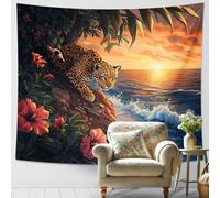Arazzo Da Parete Sunset Leopard Flower Vibrant Nature Tapestries Colorato Arazzi Multiuso Tapestry Per Festa Dormitorio Living Room 130X152CM