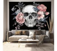 Arazzo Da Parete, Tapestry Wall Hanging Con Teschio Di Rosa Rosa, Stile Vintage Tappeto a Parete Per Halloween Sfondo Camera Da Letto Arredamento Del Soggiorno (Bianco, 230x180cm)