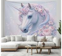 Arazzo da Parete Tapisserie, 150x200cm illustrazione di unicorno Carino e sognante, Arte da Parete per Camera da Letto Soggiorno Dormitorio Decor, rosa chiaro