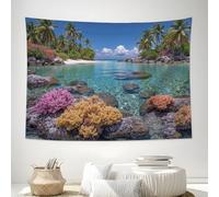 Arazzo da Parete Tapisserie, 180x233cm isole della barriera corallina zone costiere tropicali, Arte da Parete per Camera da Letto Soggiorno Dormitorio Decor, blu