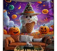 Arazzo da Parete Tema Di Halloween Arte Muraria Cono Gelato Dei Cartoni Animati E Cappello Da Strega Telo da Parete Grande per Camera da letto, Soggiorno Dormitorio Murale Decorazione, Viola,