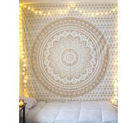 Arazzo da Parete, Tessuto Ombré Oro, Motivo Folk Mandala Indiano, Stile Hippie, Bohemian, Psichedelico, Copriletto Dormitorio, Lucentezza