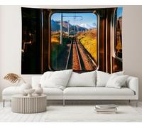 Arazzo Da Parete Train Window View Autumn Japan Mountain Train Tracks Scenery Tapestries Multiuso Tapestry Colorato Arazzi Per Living Room Camera Da Letto Festa 130X152CM