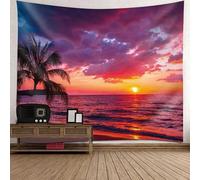 Arazzo da parete viola, in poliestere, con paesaggio al tramonto sul mare, arazzo per camera da letto, 240 x 220 cm
