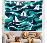 Arazzo Da Parete Waves Sailing Boats Maritime Nautical Tapestry Multiuso Arazzi Colorato Tapestries Per Living Room Camera Da Letto Festa 130X152CM