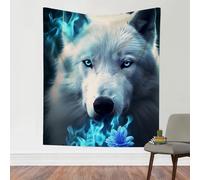 Arazzo Da Parete White Wolf With Blue Eyes Aesthetic Wolf Arazzi Decorazione Tapestries Colorato Tapestry Per Camera Da Letto Living Room Festa 130X152CM