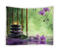 Arazzo Da Parete Zen Green Bamboo Purple Flower Leaves Stone Japanese Multiuso Arazzo Grande Tapestry Per Dormitorio Decorazione Soggiorno M