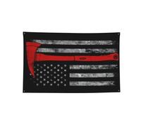 Arazzo decorativo con ascia da pompiere con stampa con bandiera rossa per stanza, striscione in poliestere con ganci e occhielli per palestra e garage