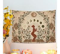 Arazzo decorativo con sole e luna, stile bohémien terroso da appendere alla parete con elementi floreali, arazzo estetico per soggiorno, camera da letto, spazio per meditazione, 121 x 91 cm