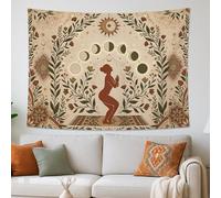 Arazzo decorativo con sole e luna, stile bohémien terroso da appendere alla parete con elementi floreali, arazzo estetico per soggiorno, camera da letto, spazio per meditazione, 203 x 152 cm