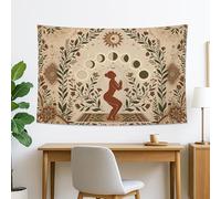 Arazzo decorativo con sole e luna, stile bohémien terroso da appendere alla parete con elementi floreali, arazzo estetico per soggiorno, camera da letto, spazio per meditazione, 152 x 127 cm